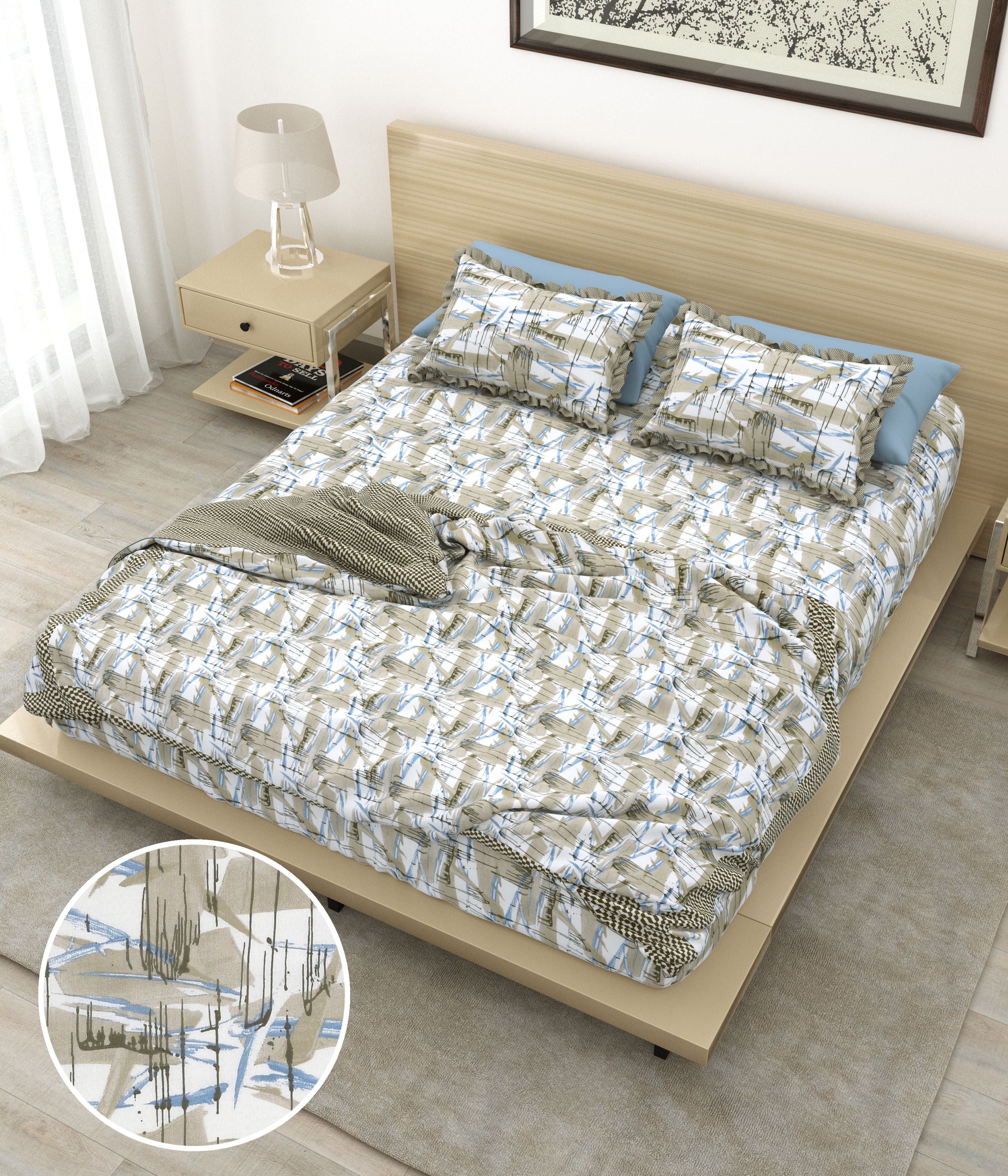 AP Premium Multicolor Abstract Print Dohar | Soft & Lightweight Olive Green