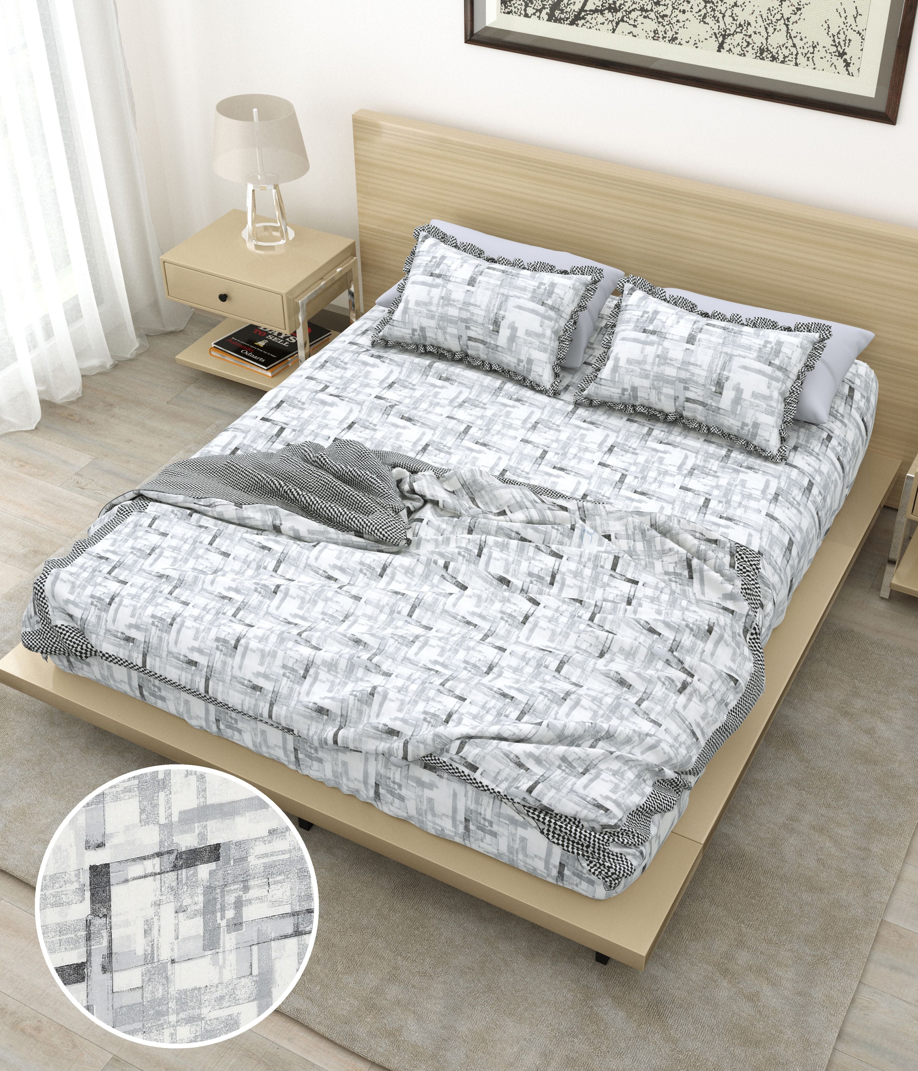 AP All-Season Cotton Dohar with Abstract Print Lightweight Blanket for Double Bed Color Grey