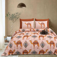 Rang Mahal 108" x 108" Cotton Bedsheet Set with 2 Pillow Covers – Royal Camel in Pink
