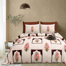 Rang Mahal 108" x 108" Cotton Bedsheet Set with 2 Pillow Covers – Mughal Arch Floral in Beige