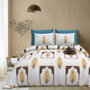 Rang Mahal 108" x 108" Cotton Bedsheet Set with 2 Pillow Covers – Mughal Arch Floral in Teal & Yellow