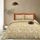 Rang Mahal 108" x 108" Cotton Bedsheet Set with 2 Pillow Covers – Royal Horse in Mustard Gold