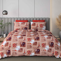 Black Jack Peach Floral Edition 108" x 108" Cotton King Size Bedsheet Set with 2 Pillow Covers