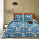 Rang Mahal 108" x 108" Cotton Bedsheet Set with 2 Pillow Covers – Royal Horse in Teal Blue