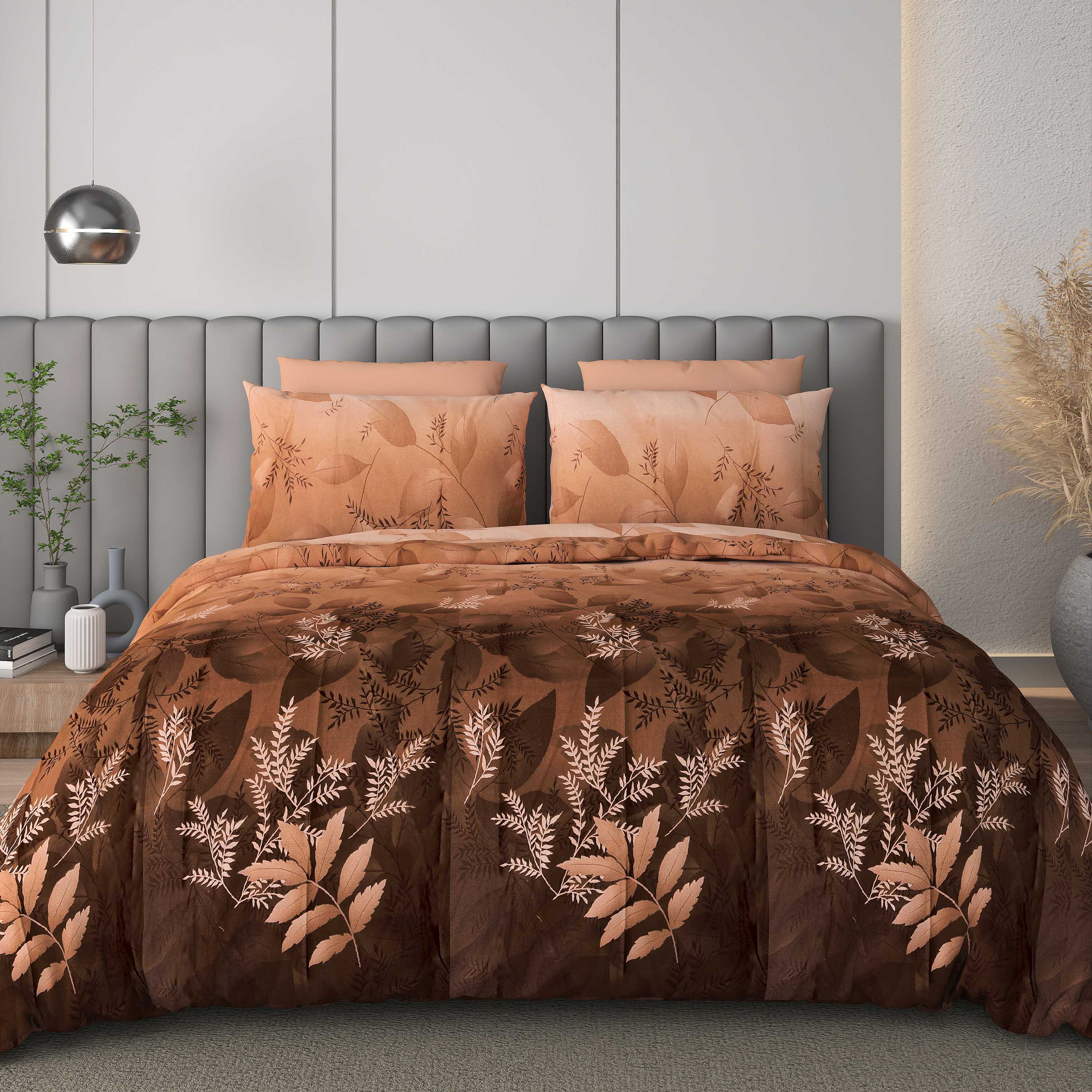 Black Jack (Rust Brown Leaf Edition) 108" x 108" Cotton King Size Bedsheet Set with 2 Pillow Covers