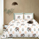 Rang Mahal 108" x 108" Cotton Bedsheet Set with 2 Pillow Covers – Royal Elephant in Grey & Rust