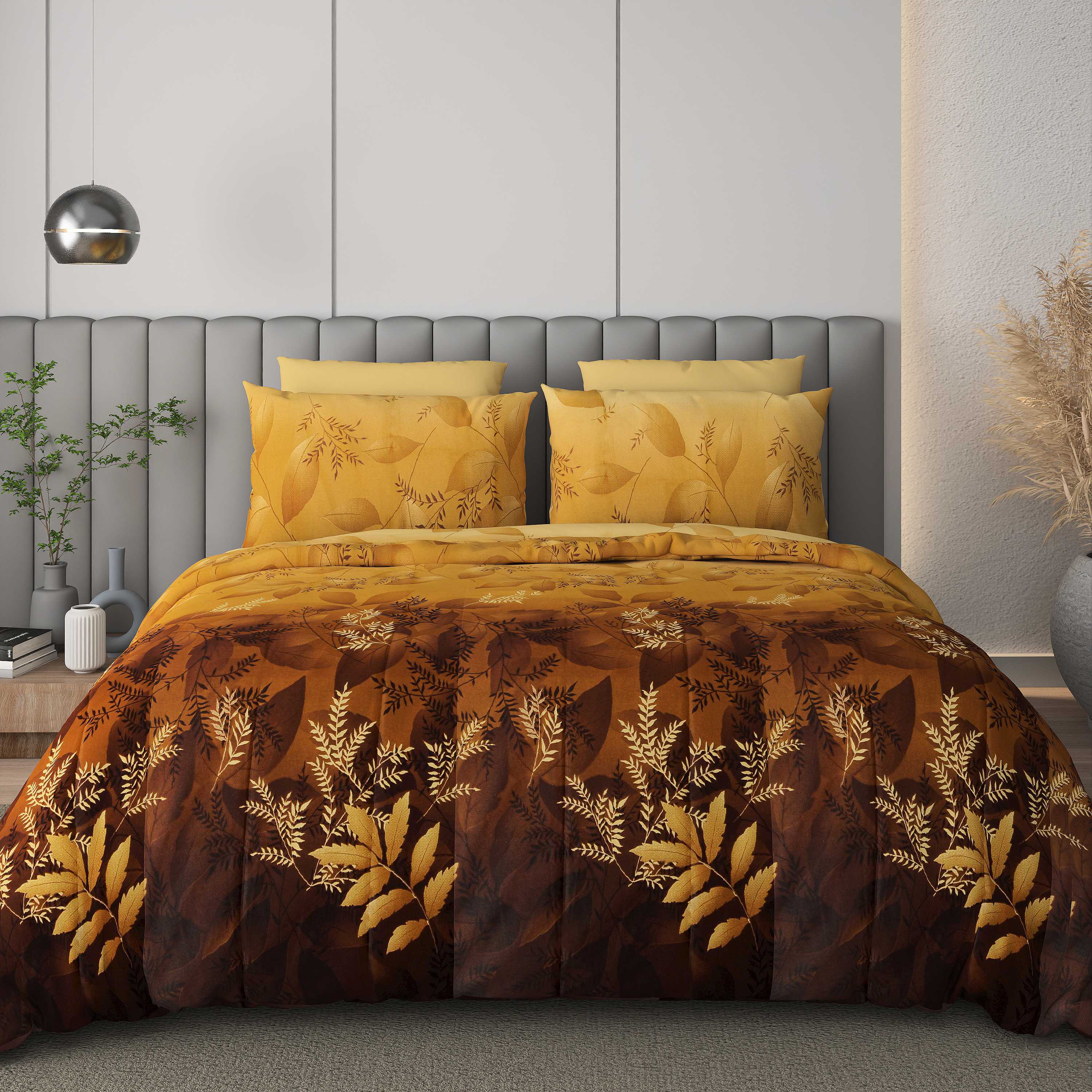 Black Jack Yellow Leaf Edition 108" x 108" Cotton King Size Bedsheet Set with 2 Pillow Covers