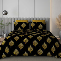 Black Jack (Black Gold Leaf Edition) 108" x 108" Cotton King Size Bedsheet Set with 2 Pillow Covers