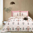 Rang Mahal 108" x 108" Cotton Bedsheet Set with 2 Pillow Covers – Royal Pavilion in Cream & Pink