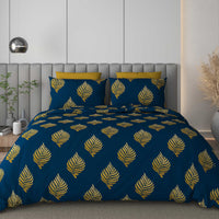 Black Jack (Navy Gold Leaf Edition) 108" x 108" Cotton King Size Bedsheet Set with 2 Pillow Covers
