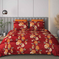 Black Jack Red & Orange Floral Edition 108" x 108" Cotton King Size Bedsheet Set with 2 Pillow Covers
