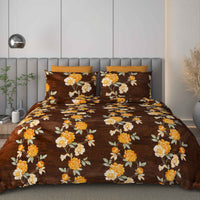 Black Jack (Coffee Brown Floral Edition) 108" x 108" Cotton King Size Bedsheet Set with 2 Pillow Covers