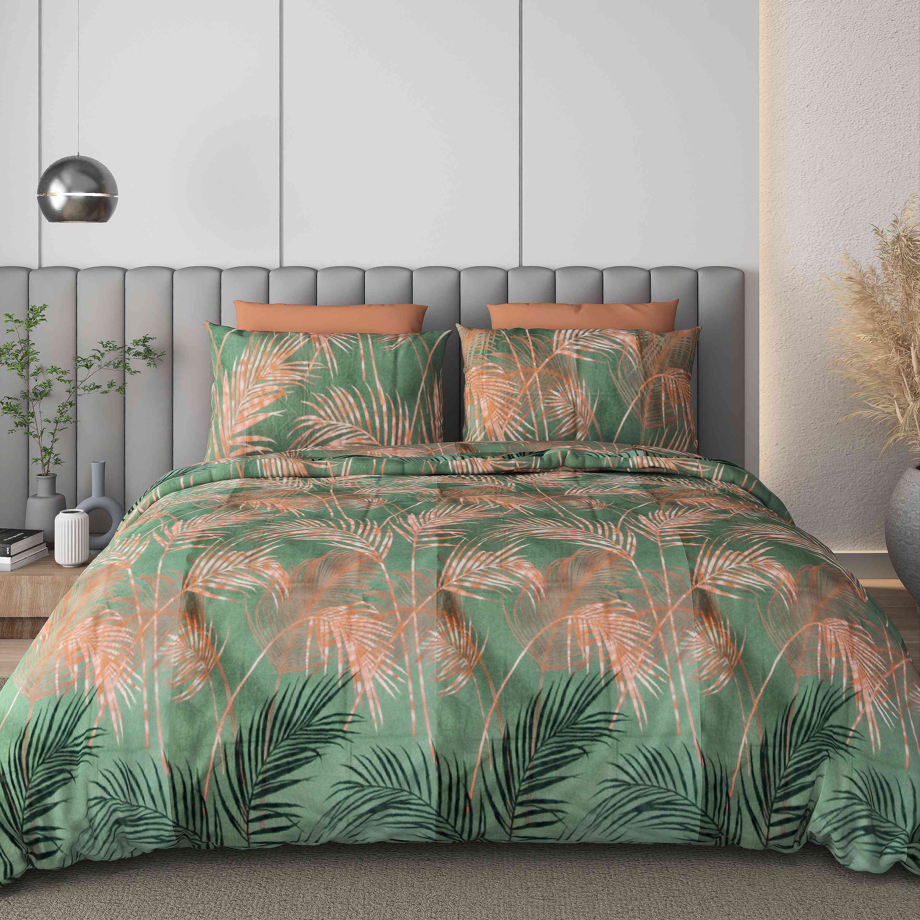 Black Jack Green Tropical Palm Edition 108" x 108" Cotton King Size Bedsheet Set with 2 Pillow Covers
