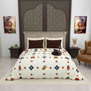 Gujri 90" x 108" Cotton Bedsheet Set with 2 Pillow Covers – Cream Folk Motif