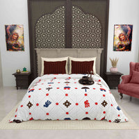 Gujri 90" x 108" Cotton Bedsheet Set with 2 Pillow Covers – Red & Blue Village Life