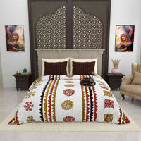 Gujri 90" x 108" Cotton Bedsheet Set with 2 Pillow Covers – Mustard & Red Tribal Art