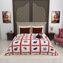 Gujri 90" x 108" Cotton Bedsheet Set with 2 Pillow Covers – Red Patchwork & Folk Animals