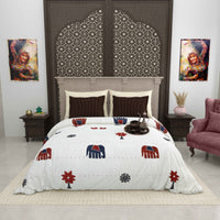 Gujri 90" x 108" Cotton Bedsheet Set with 2 Pillow Covers – Navy Blue Elephant Parade