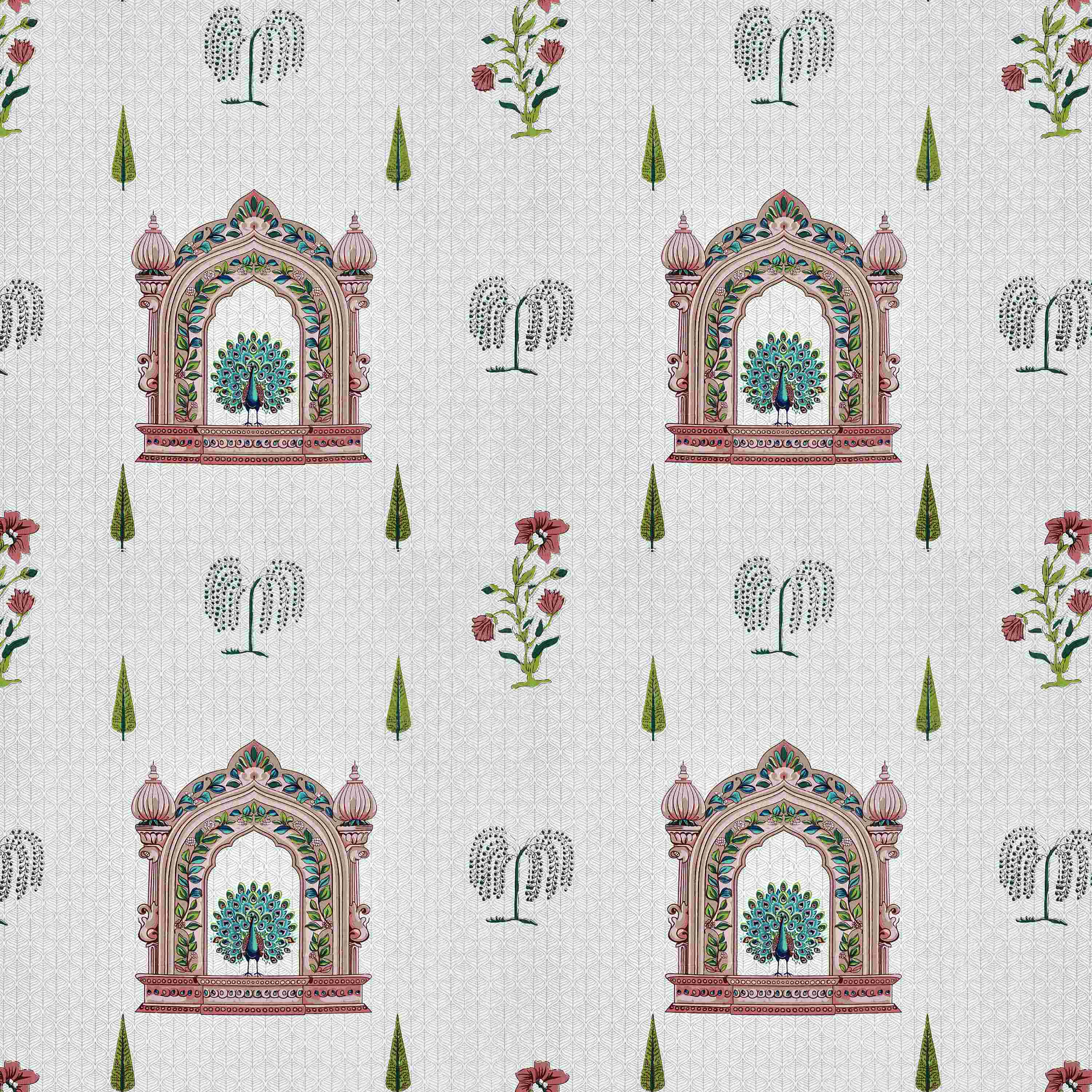 Rang Mahal 108" x 108" Cotton Bedsheet Set with 2 Pillow Covers – Royal Peacock in Rust & Cream