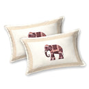 Rang Mahal 108" x 108" Cotton Bedsheet Set with 2 Pillow Covers – Royal Elephant in Cream & Maroon