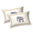 Rang Mahal 108" x 108" Cotton Bedsheet Set with 2 Pillow Covers – Royal Elephant in White & Grey