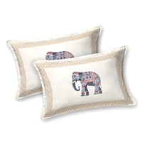 Rang Mahal 108" x 108" Cotton Bedsheet Set with 2 Pillow Covers – Royal Elephant in White & Grey