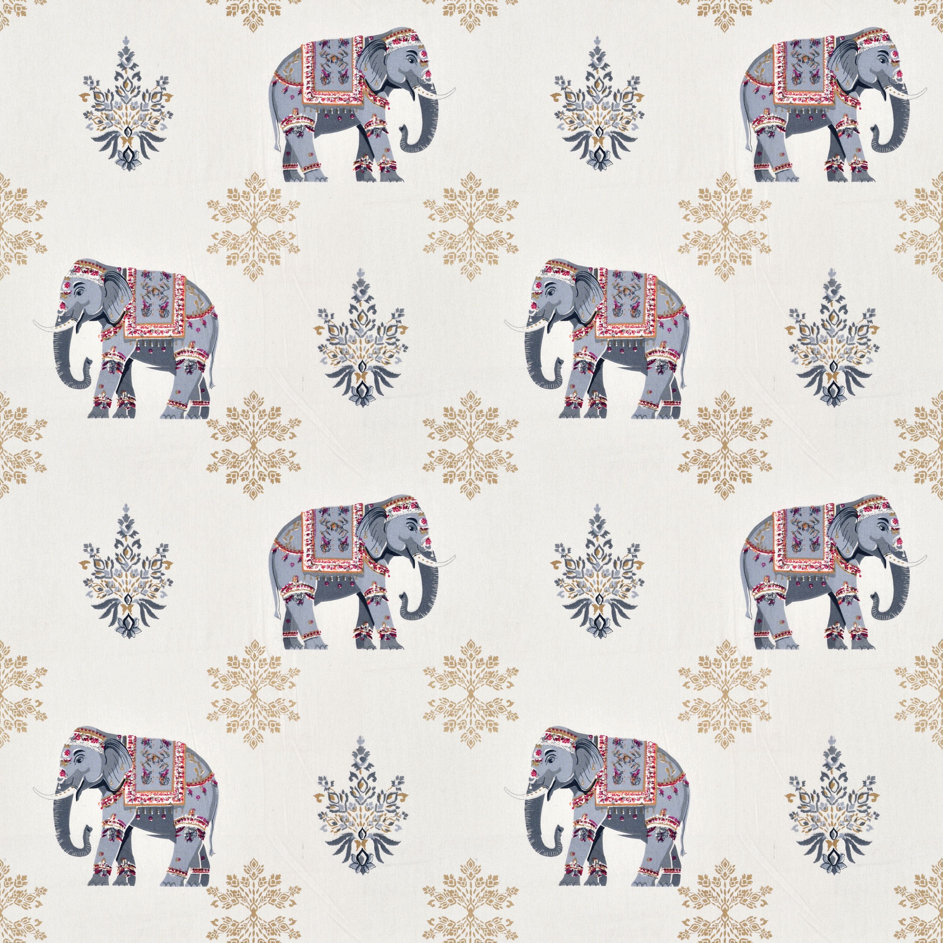 Rangmahal Blue & Ivory Elephant Print King Size Bedsheet Set with 2 Pillow Covers Size (108×108)