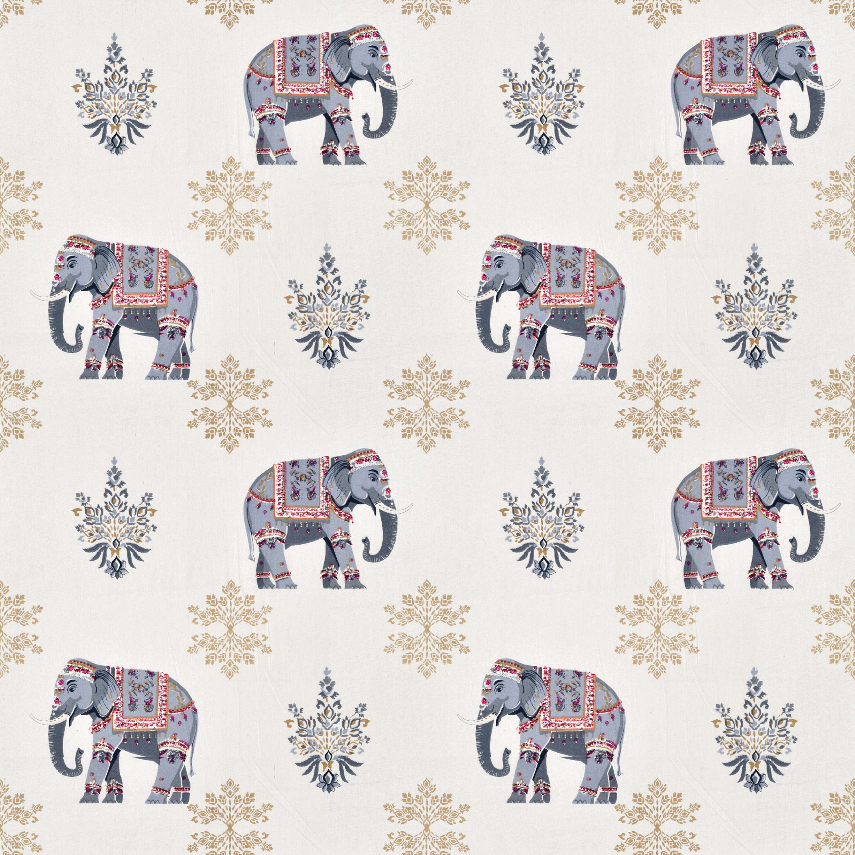 Rang Mahal 108" x 108" Cotton Bedsheet Set with 2 Pillow Covers – Royal Elephant in White & Grey