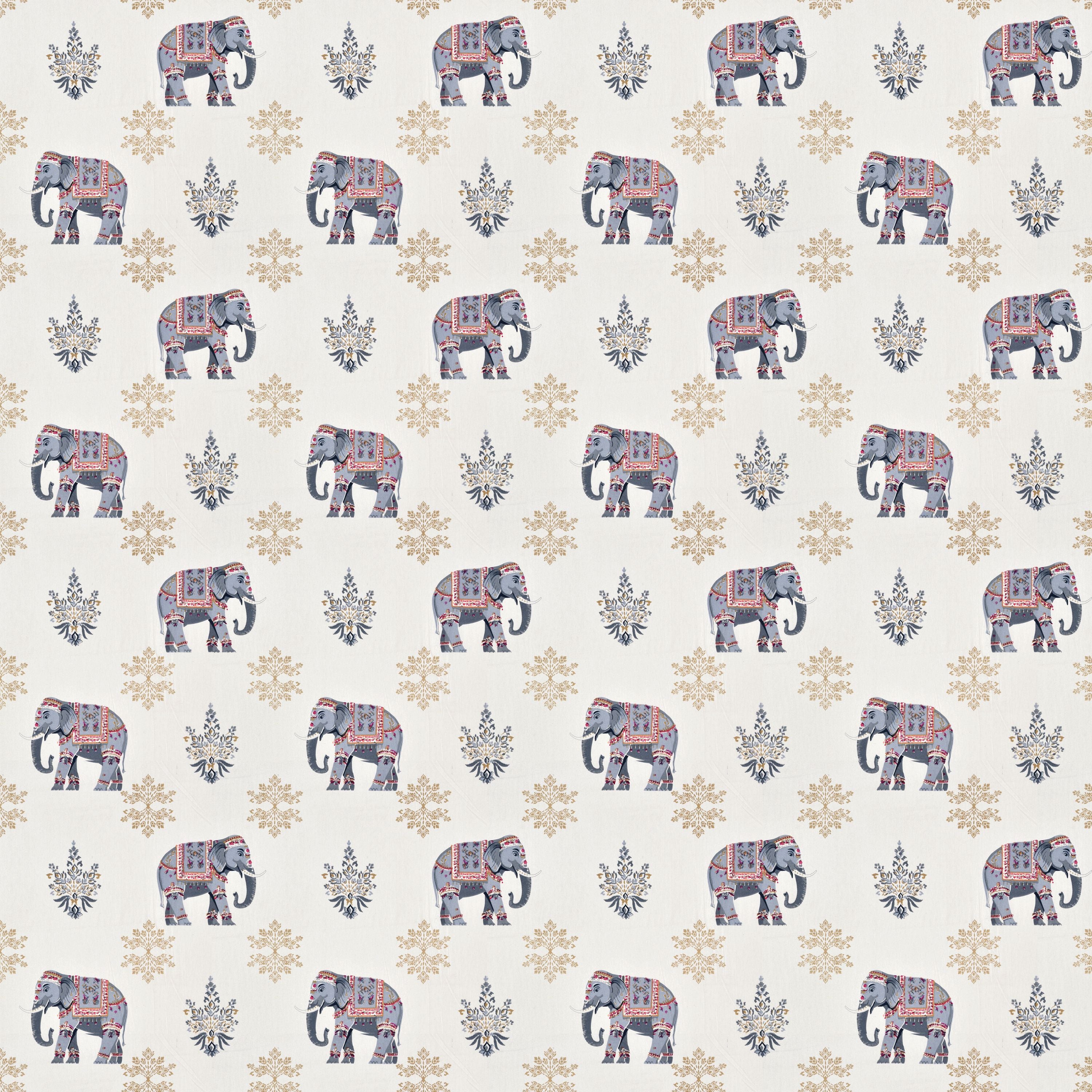 Rangmahal Blue & Ivory Elephant Print King Size Bedsheet Set with 2 Pillow Covers Size (108×108)