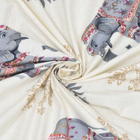 Rang Mahal 108" x 108" Cotton Bedsheet Set with 2 Pillow Covers – Royal Elephant in White & Grey