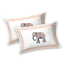 Rang Mahal 108" x 108" Cotton Bedsheet Set with 2 Pillow Covers – Royal Elephant in Grey & Rust