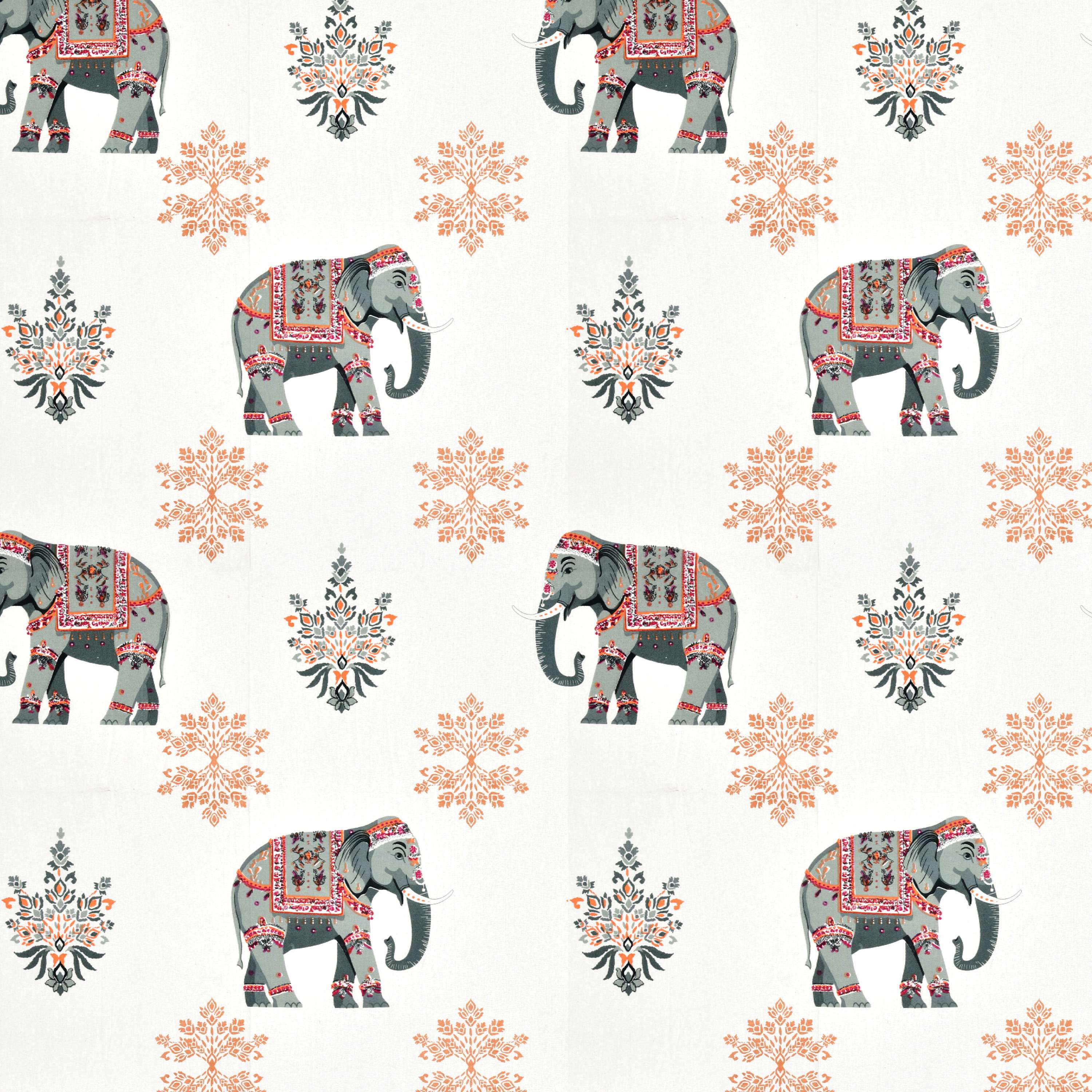 Rang Mahal 108" x 108" Cotton Bedsheet Set with 2 Pillow Covers – Royal Elephant in Grey & Rust