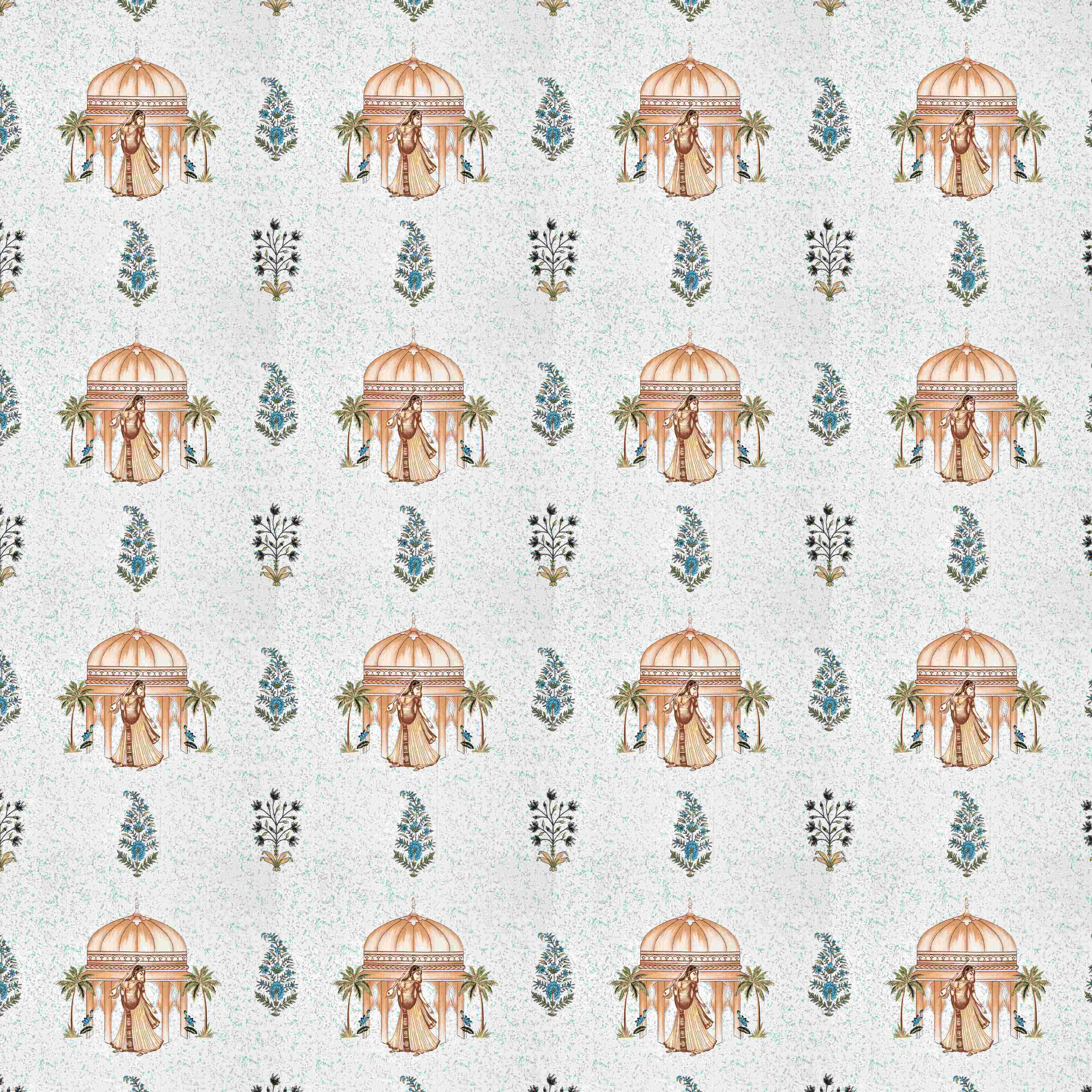 Rang Mahal 108" x 108" Cotton Bedsheet Set with 2 Pillow Covers – Royal Pavilion in Cream & Mustard