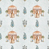 Rang Mahal 108" x 108" Cotton Bedsheet Set with 2 Pillow Covers – Royal Pavilion in Cream & Mustard