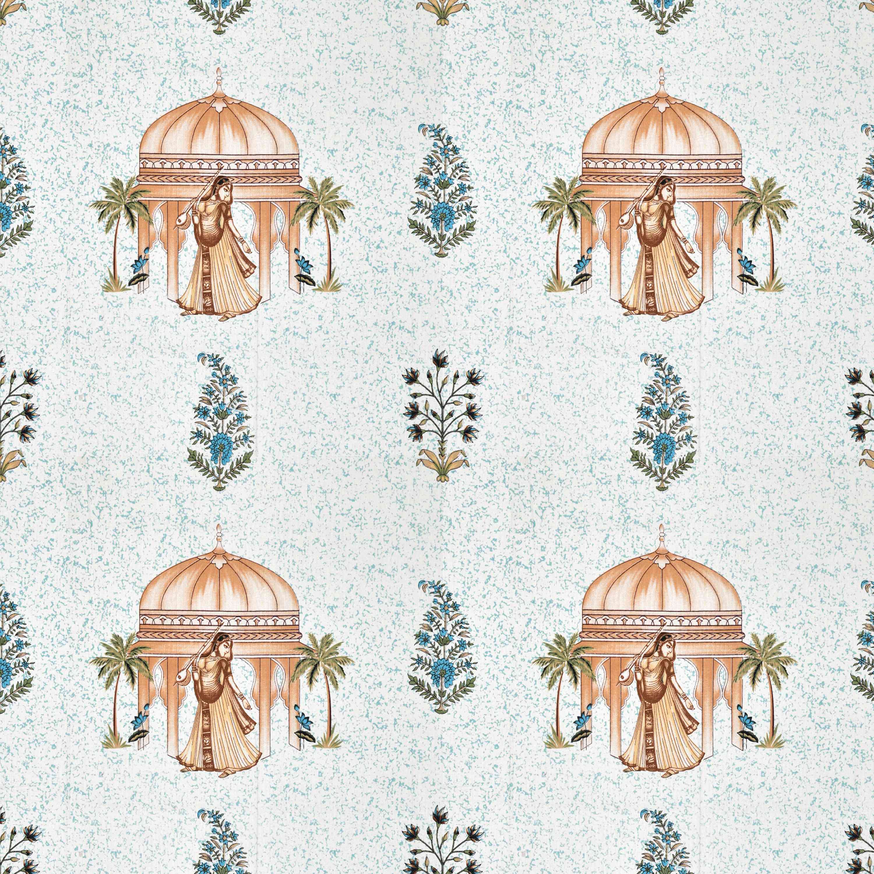 Rang Mahal 108" x 108" Cotton Bedsheet Set with 2 Pillow Covers – Royal Pavilion in Cream & Mustard