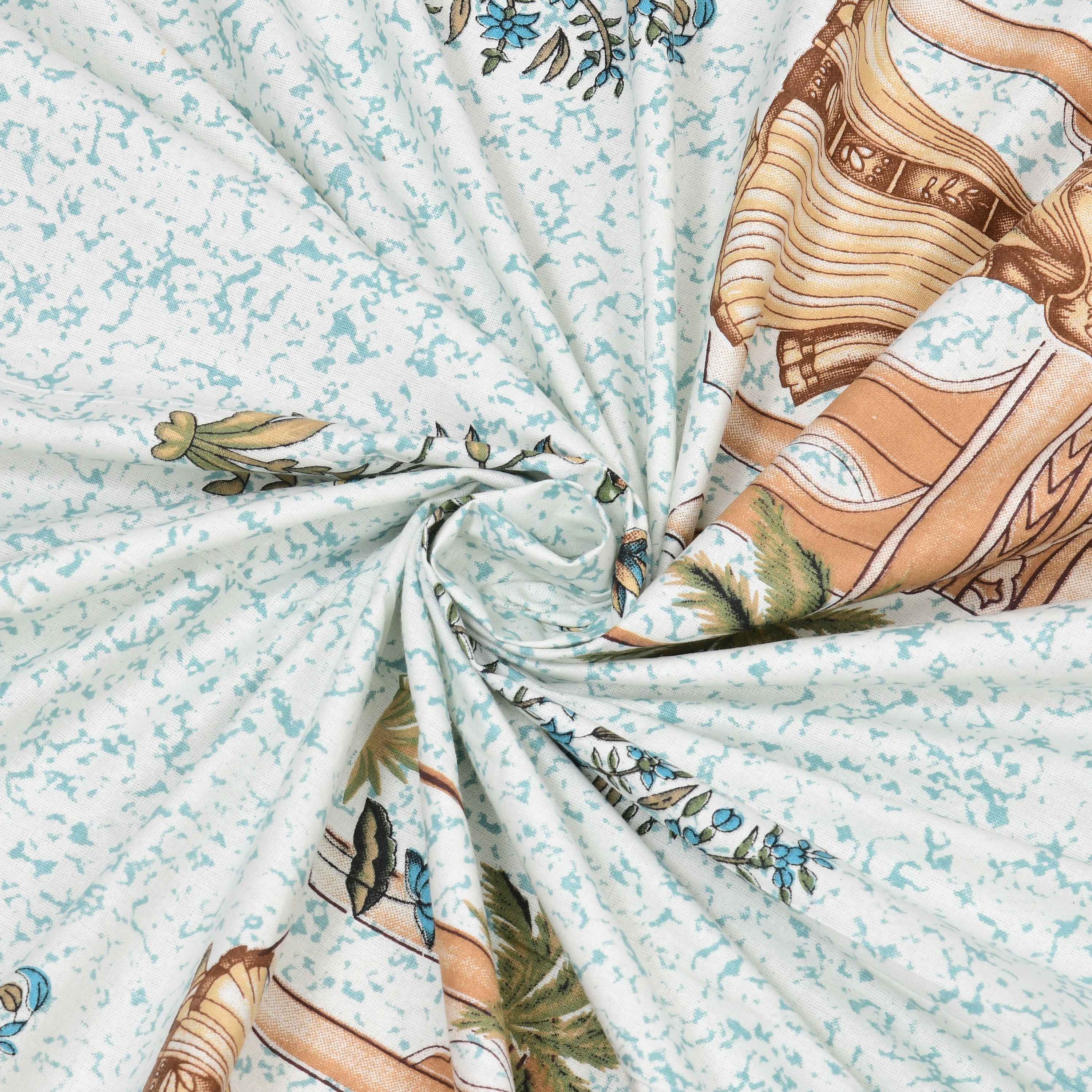 Rang Mahal 108" x 108" Cotton Bedsheet Set with 2 Pillow Covers – Royal Pavilion in Cream & Mustard