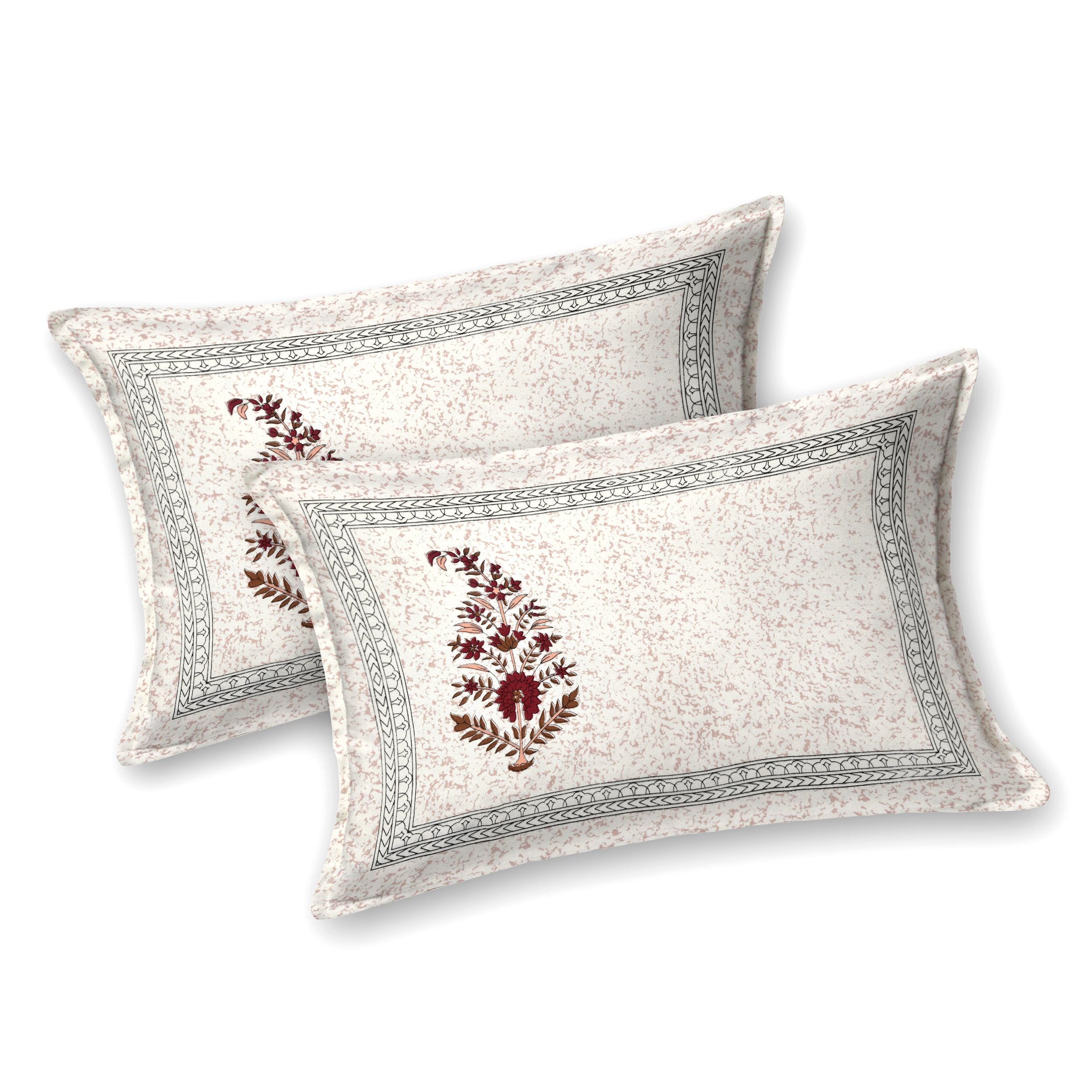 Rang Mahal 108" x 108" Cotton Bedsheet Set with 2 Pillow Covers – Royal Pavilion & Lady in Cream & Gold