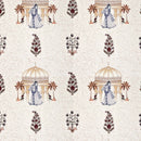 Rang Mahal 108" x 108" Cotton Bedsheet Set with 2 Pillow Covers – Royal Pavilion & Lady in Cream & Gold