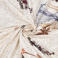 Rang Mahal 108" x 108" Cotton Bedsheet Set with 2 Pillow Covers – Royal Pavilion & Lady in Cream & Gold