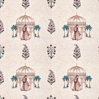 Rang Mahal 108" x 108" Cotton Bedsheet Set with 2 Pillow Covers – Royal Pavilion in Cream & Pink