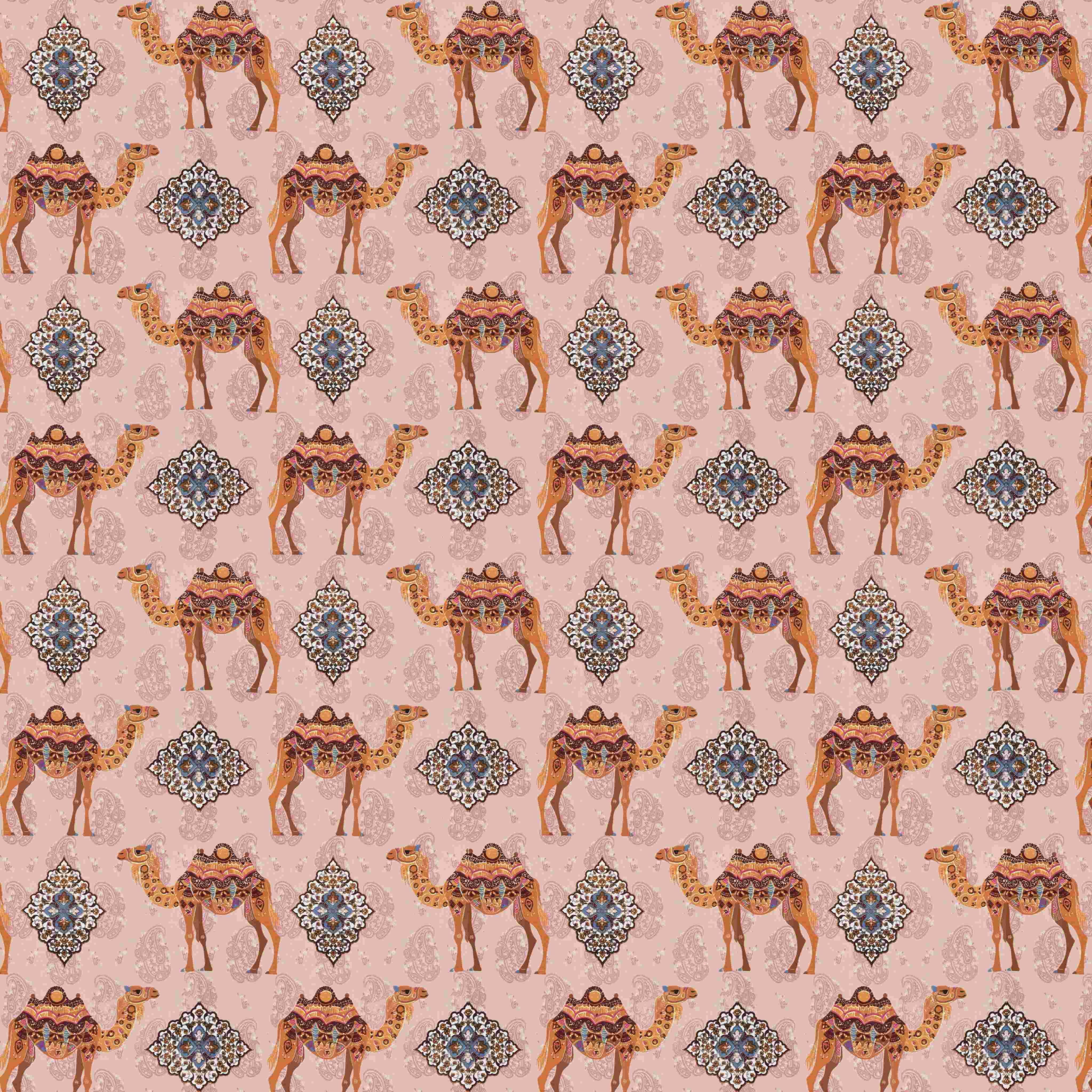 Rang Mahal 108" x 108" Cotton Bedsheet Set with 2 Pillow Covers – Royal Camel in Pink