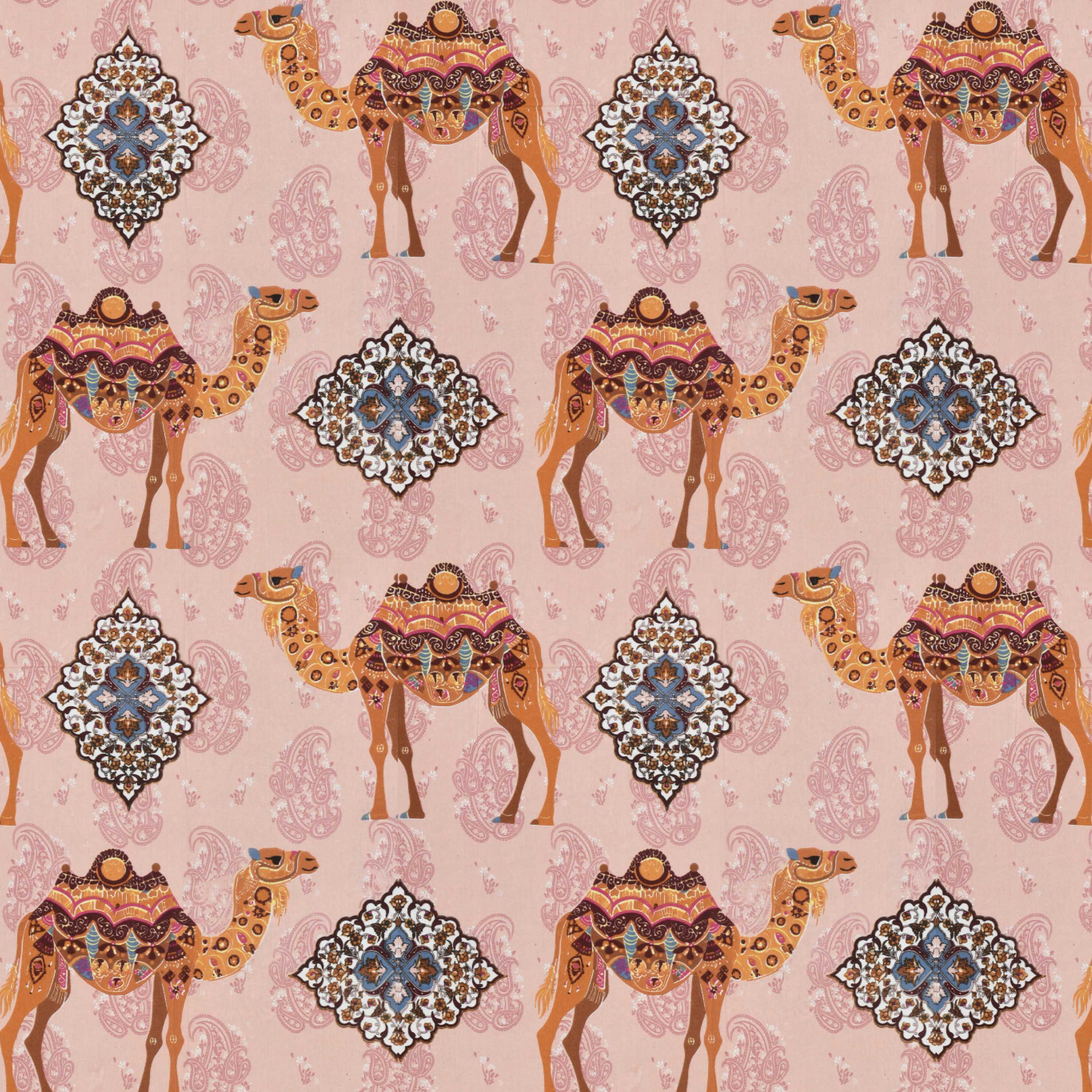 Rang Mahal 108" x 108" Cotton Bedsheet Set with 2 Pillow Covers – Royal Camel in Pink