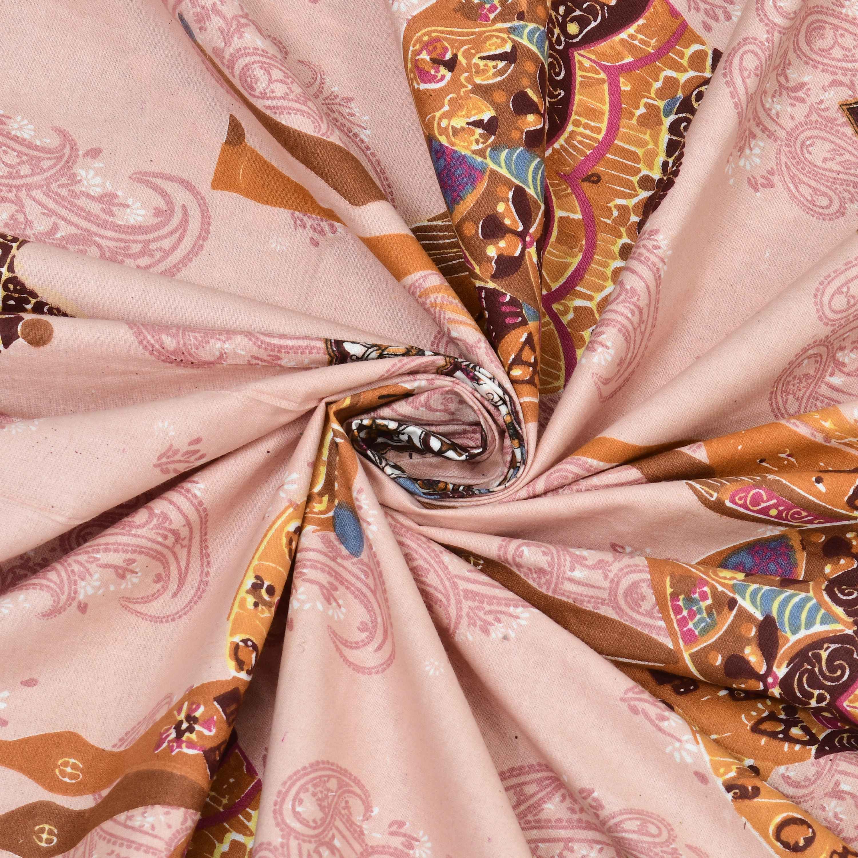 Rang Mahal 108" x 108" Cotton Bedsheet Set with 2 Pillow Covers – Royal Camel in Pink