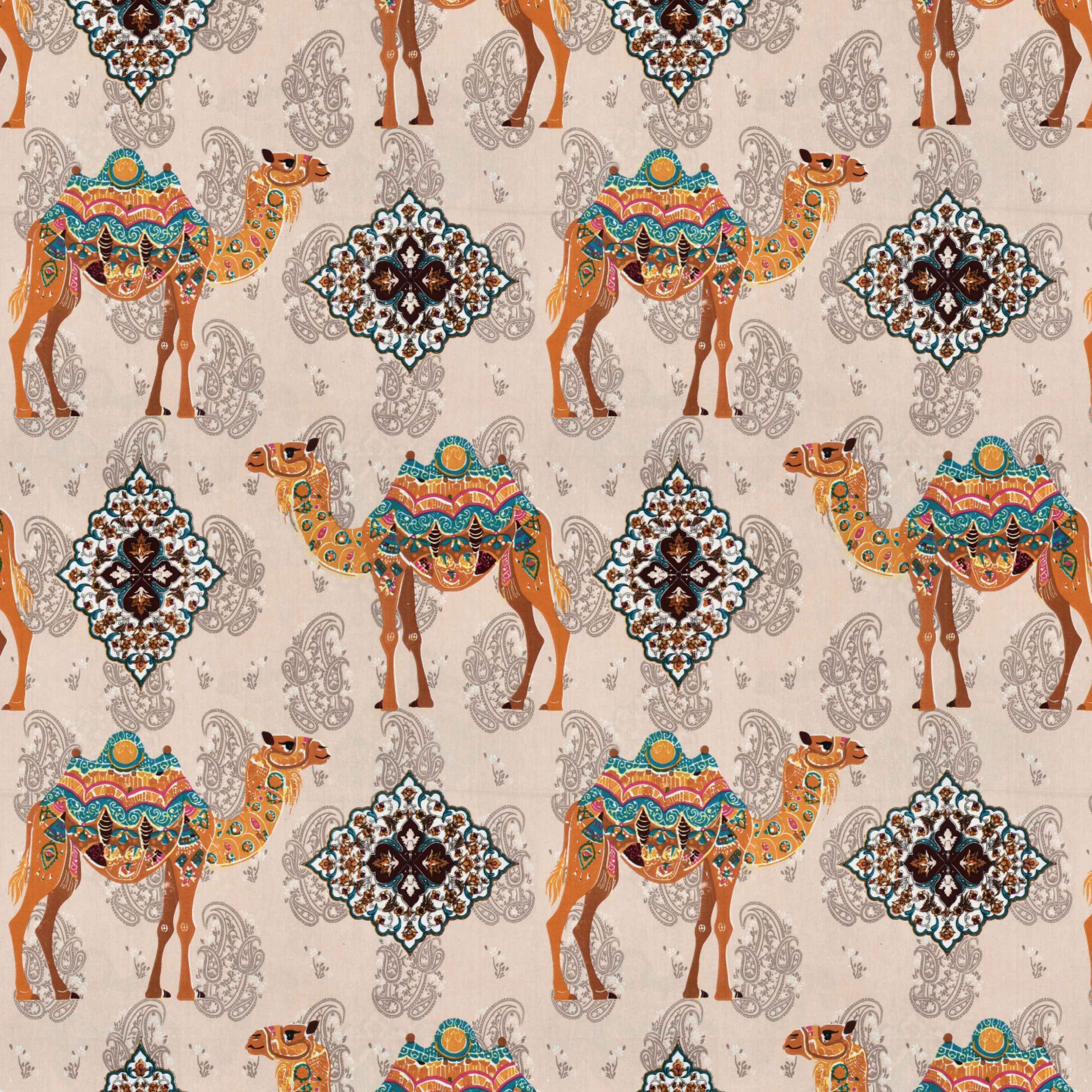 Rang Mahal 108" x 108" Cotton Bedsheet Set with 2 Pillow Covers – Royal Camel in Beige