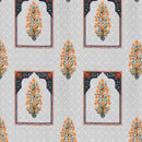 Rang Mahal 108" x 108" Cotton Bedsheet Set with 2 Pillow Covers – Mughal Arch Floral in Teal & Yellow