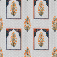 Rang Mahal 108" x 108" Cotton Bedsheet Set with 2 Pillow Covers – Mughal Arch Floral in Teal & Yellow