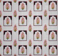 Rang Mahal 108" x 108" Cotton Bedsheet Set with 2 Pillow Covers – Mughal Arch Floral in Beige