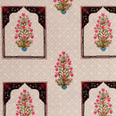 Rang Mahal 108" x 108" Cotton Bedsheet Set with 2 Pillow Covers – Mughal Arch Floral in Beige