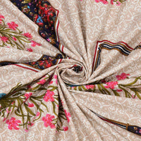 Rang Mahal 108" x 108" Cotton Bedsheet Set with 2 Pillow Covers – Mughal Arch Floral in Beige