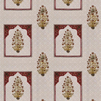 Rang Mahal 108" x 108" Cotton Bedsheet Set with 2 Pillow Covers – Mughal Arch Floral in Maroon & Gold